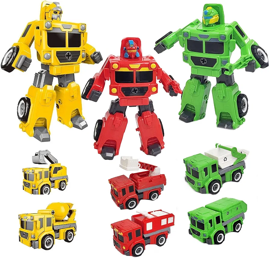 Vangoddy STEM Building Transforming Robots Toys 6-in-1 Take Apart and Build Transform Cars to Robots for Kids Boys Girls