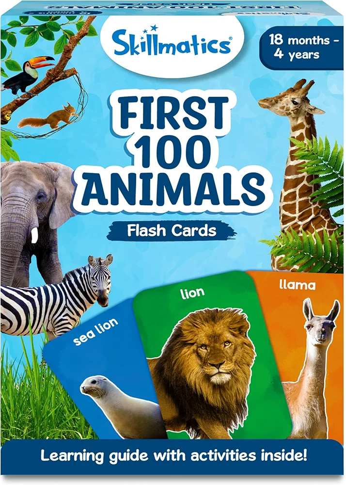 Skillmatics Thick Flash Cards for Toddlers - First 100 Animals, Montessori Toys & Educational Games, Preschool Learning for Kids 1, 2, 3, 4 Years