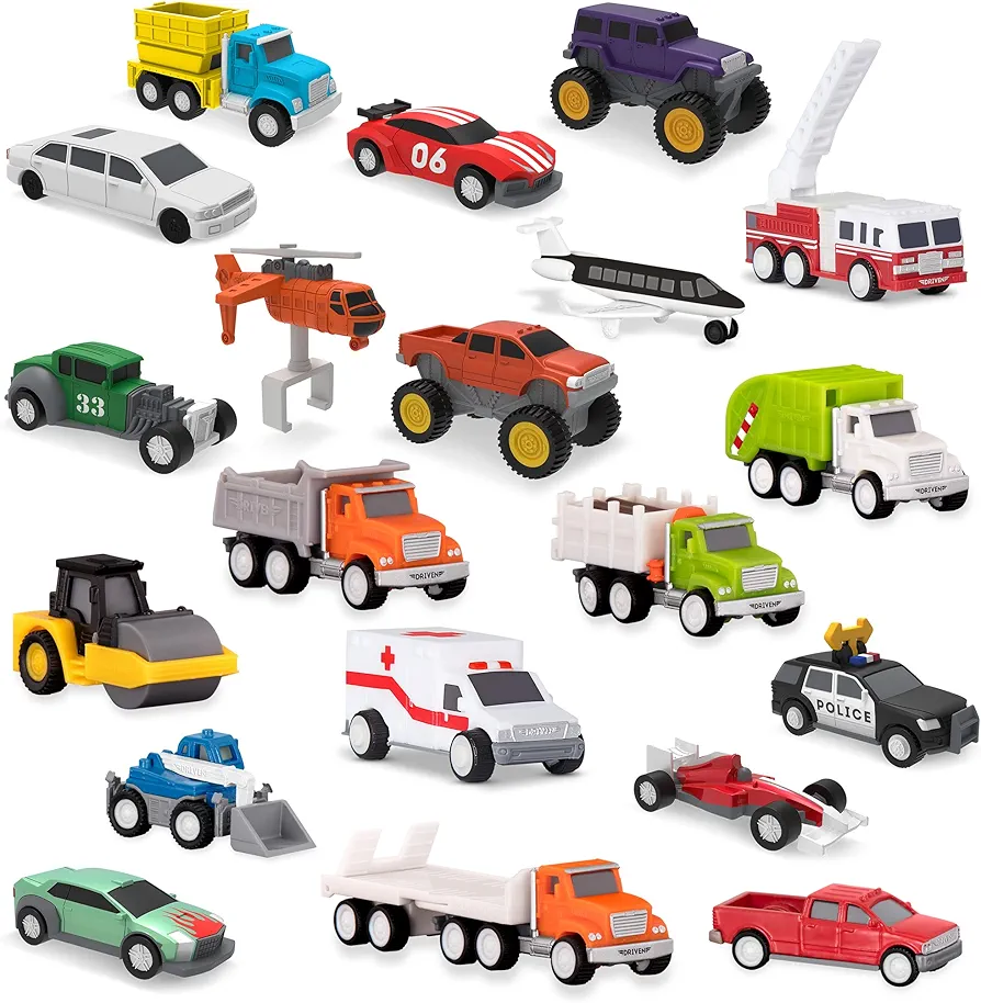 Driven by Battat – Pocket Fleet 2 – 20 Packs Mini Toy Vehicles – Race Car, Construction Trucks, Police SUV, Airplane, Fire Truck & More – Gift Toy for Boys & Girls Age 3+