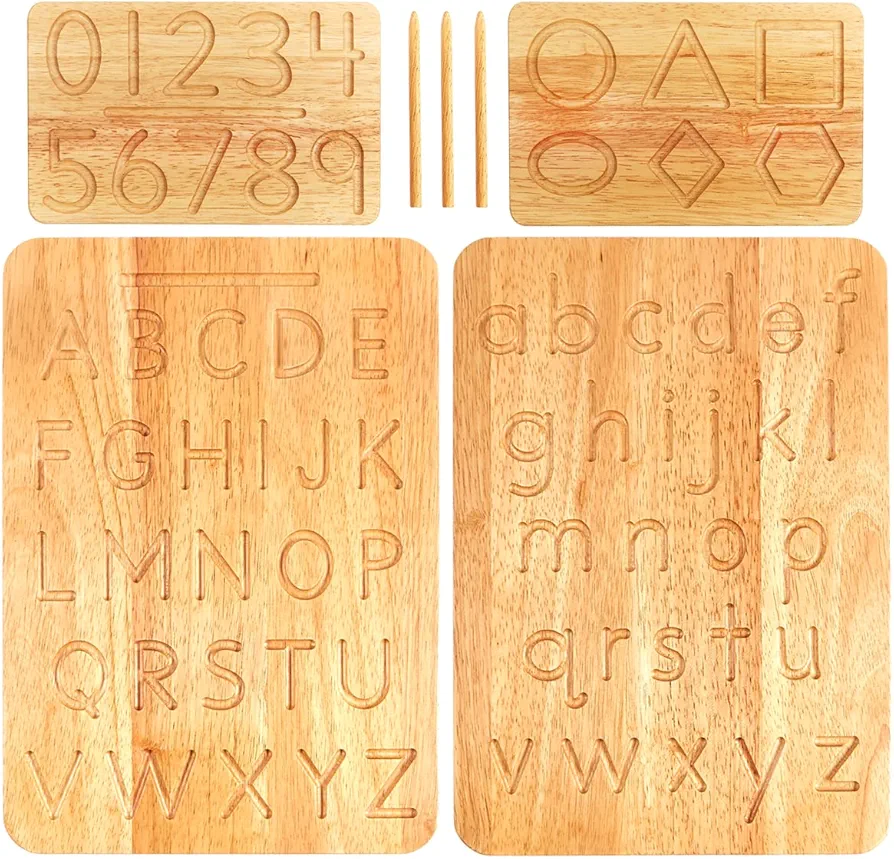 Montessori & Me Wood Number and Alphabet Tracing Board Set - Montessori Letters and Numbers - Wooden Letters - Large Print Letters for Toddler to Preschool - Reversible Uppercase and Lowercase