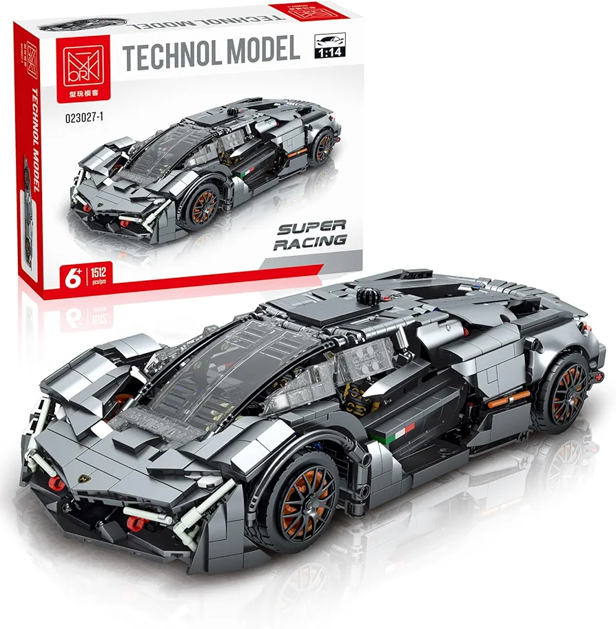 1:14 Scale Sports Car Building Blocks Set Collectible Model Building Set, Supercar Building Kit for Boys, Girls, and TeensGift for Sports Car Fans 1512 PCS (Black)