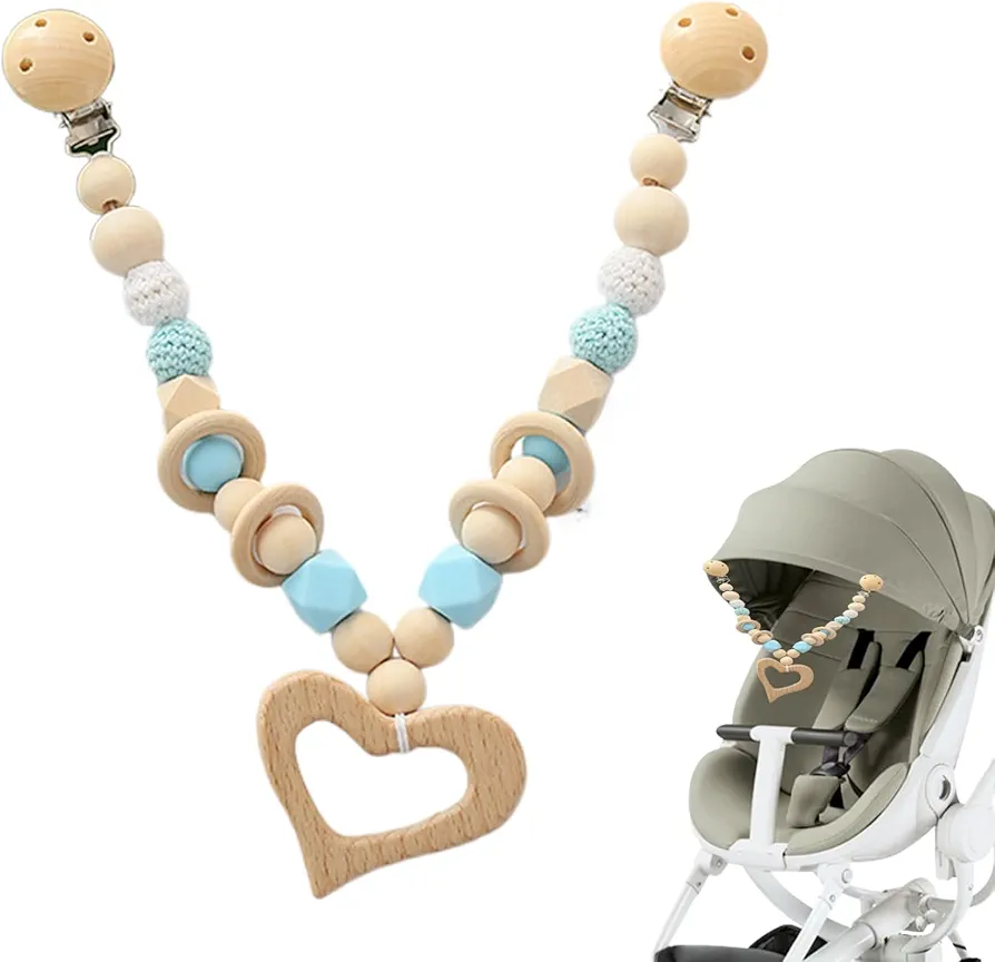 Baby Car Seat Toy, Wooden Crib Toys Hanging with Heart Shape Pendant, Stroller Hanging Toy, Baby Pram Pushchair Toys, Newborn Pram Toys