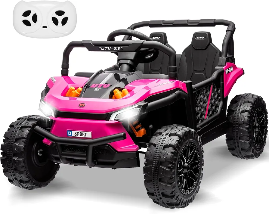 12V 7AH Electric UTV with Remote Control, Ride on Truck with Toy Storage, Spring Suspension, LED Headlights, Ride on Cars w/4 Wheels, Kids Electric Vehicles for Boys Girls, Pink