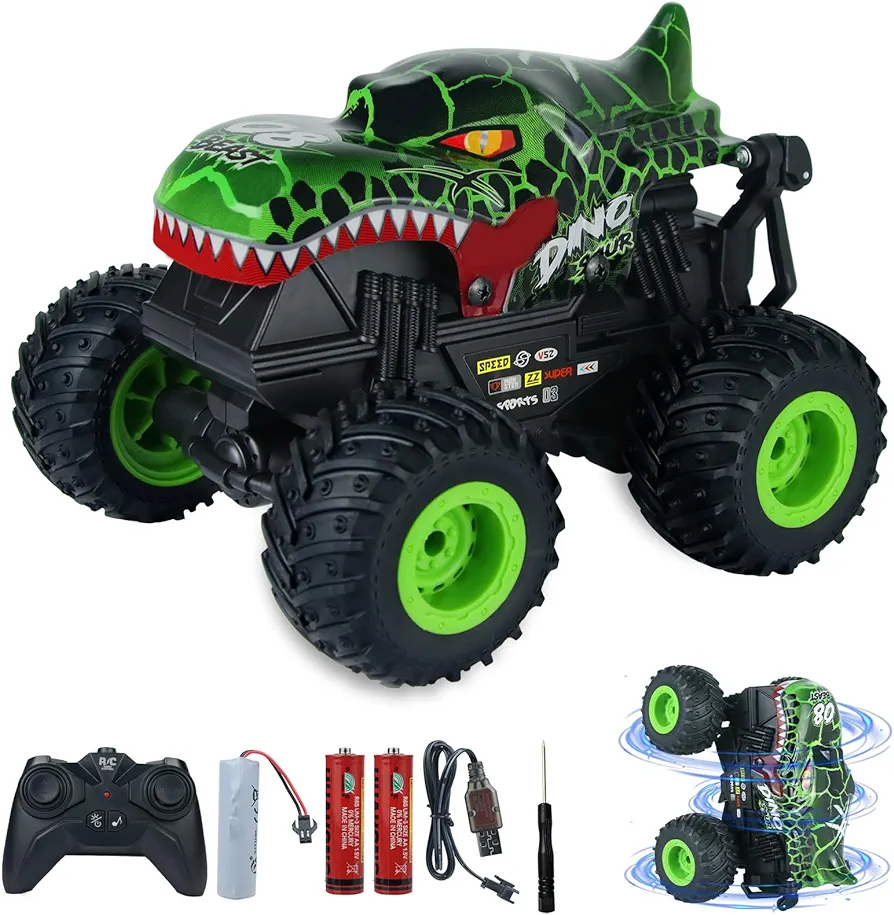 Remote Control Monster Car, All Terrain 360° Rotating Rc Truck, 2.4ghz Monster Truck With Music & Lighting, Remote Control Car & Remote Control Battery, Christmas Birthday Gift for Boys Girls Aged 4-8