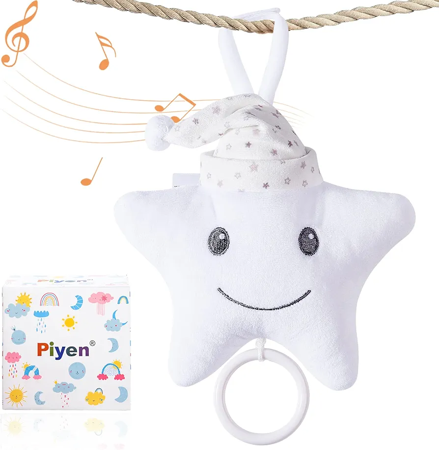 Baby Hanging Musical Toy with Music Box,Baby Stroller Pendant Bell,Car Seat Toys,Baby Rattle,Star (white)