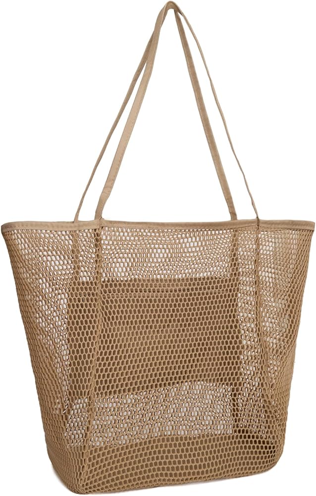 Woodland Holiday Essentials Beach Bags for Women, Extra Large Mesh Tote Bag with Pocket, Foldable & Waterproof, Ideal for Pool, Gym, Grocery Shopping & Travel, Summer Shoulder bags for women