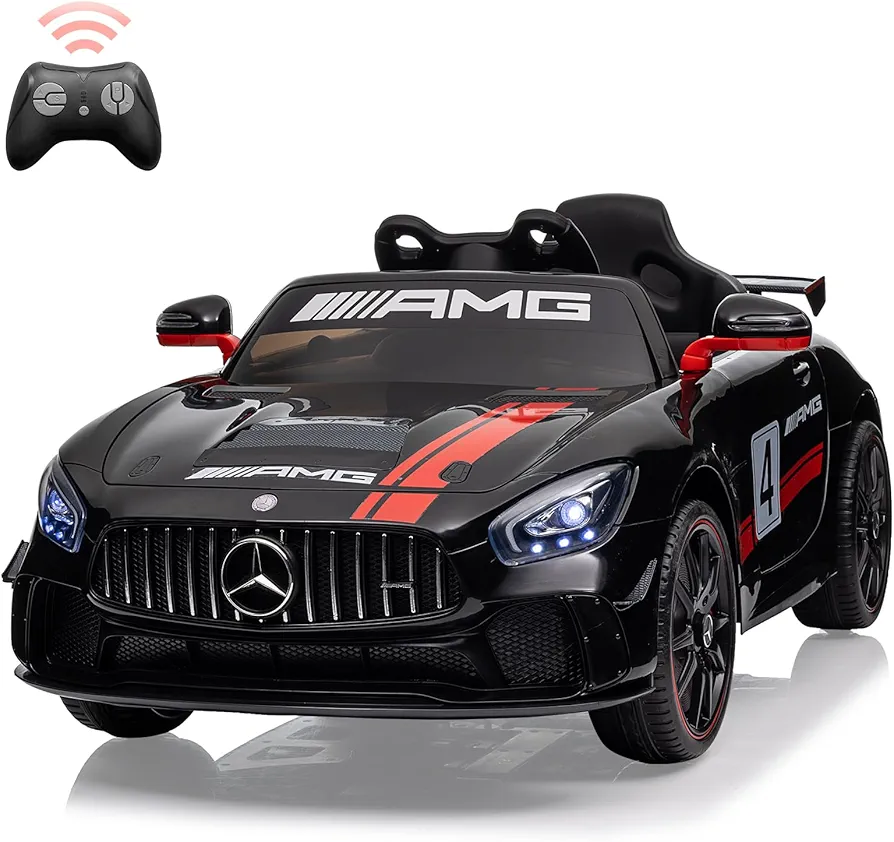 12V Ride on Car for Kids with Remote Contorl, 35W*2 Motors Licensed Benz AMG Battery Powered Sports Car,Sound, LED Headlights,One Button Assemble Wheels,Music for 3-8 Years Boys Girls Gift,Black