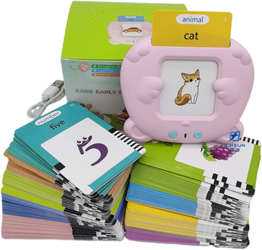 Bilingual Buddy- Spanish and English Speaking Flashcards,Early Education Toys for Kids,Preschool Reading Machine,Talking Flash Cards 224/510 Sight Words Learning Fun Toys for Toddlers(B-pink)