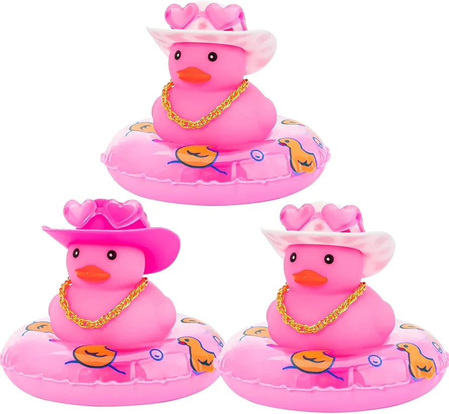 wonuu 3Pcs Rubber Duck, Cute Pink Love Heart Cowboy Hat Duck Dashboard Decoration Car Accessories, Surprising Birthday Gift Unique Table Decor Tiktok Duck