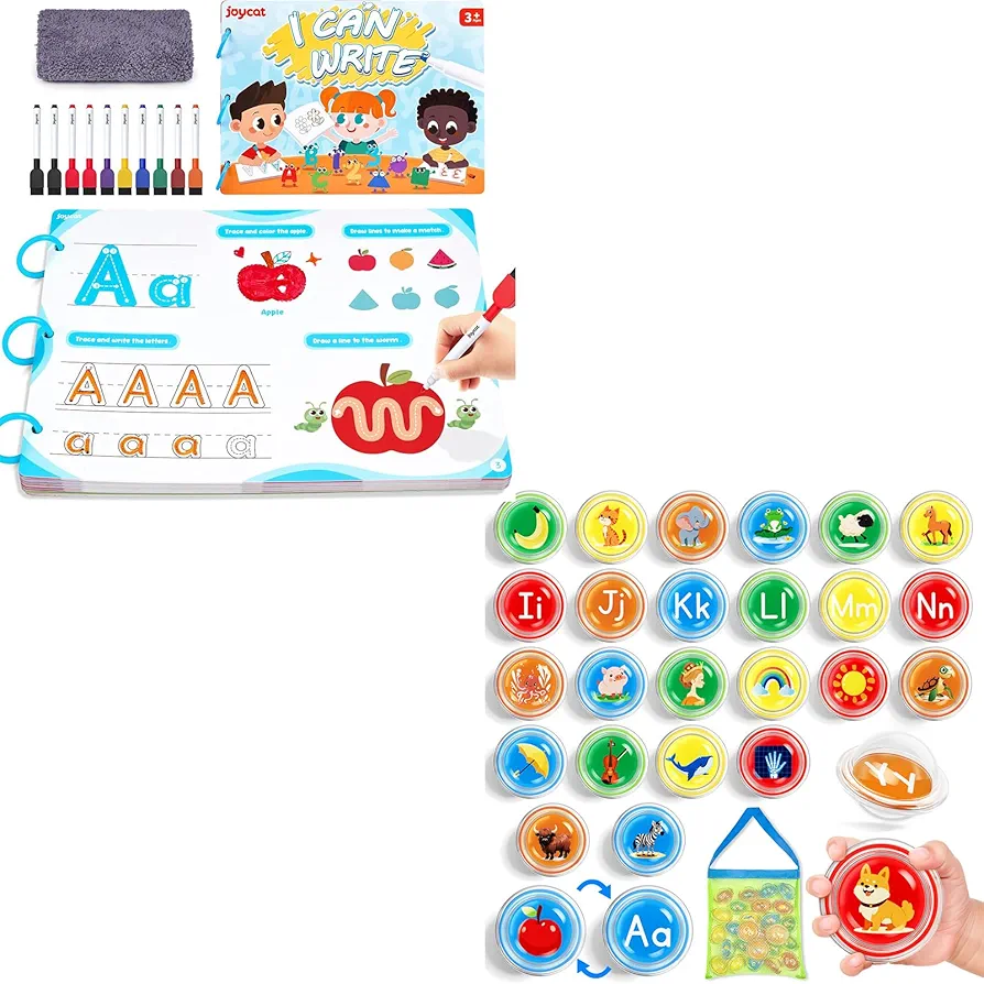 Preschool Learning Activities 48 Reusable Pages+26pcs Alphabet Bath Toys,Handwriting Practice for Kids Toddlers, Tracing Letter Number Workbooks,Bathtub Toys,Montessori Floating Pool Toys