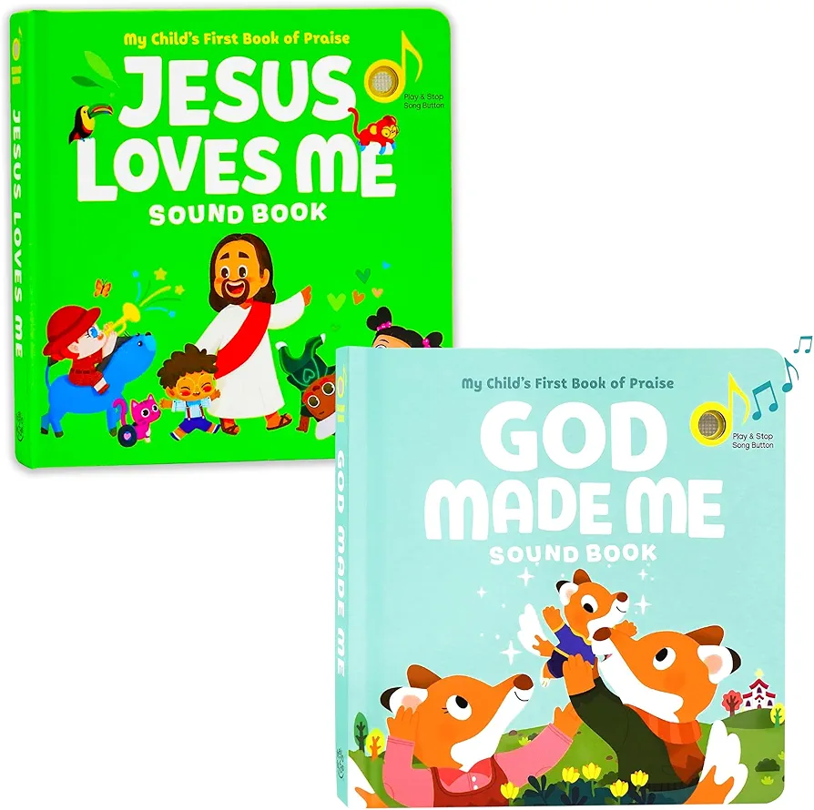 Jesus Loves Me and God Made Me - Bundle of 2 Books - Christian Sound Books for Toddlers 1-3 | Six Bible Songs & Illustrations in Each Book, Musical Toys for Kids - Baptism Gifts for Boys and Girls