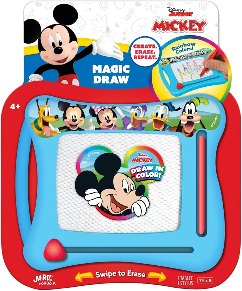 JA-RU Disney Mickey Mouse Magic Magnetic Drawing Board (1 Toy) Draw, Sketch & Doodle Tablet for Kids, Boys & Girls. Car Trip Game & Activity Travel Toys. Mess-Free Educational Learning Pad. A-6906-1s