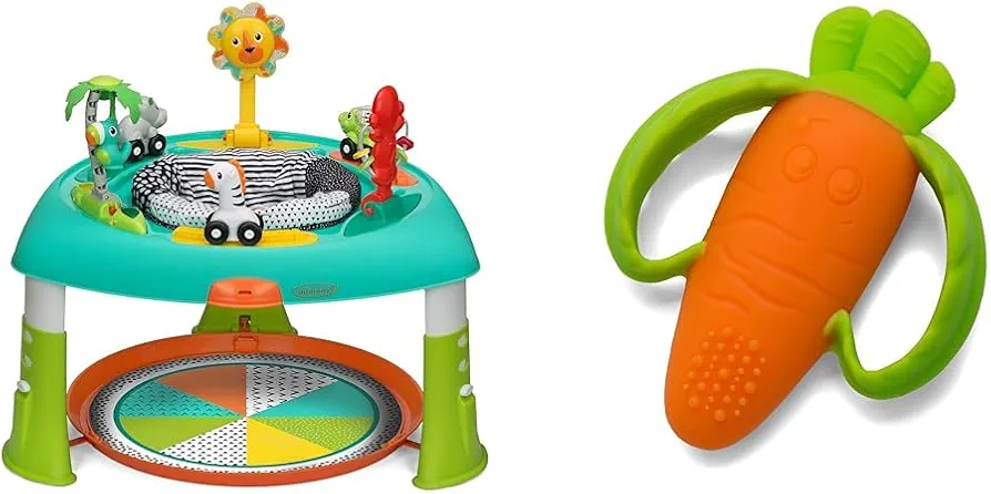 Infantino 2-in-1 Sit, Spin & Stand Entertainer and Lil' Nibbles Silicone Baby Teether Bundle