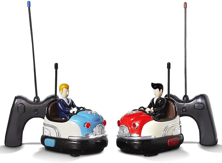 FAO Schwarz Premium RC Toy Bumper Car Set - Remote Controlled Head-to-Head 2-Player Competitive Action - Drivers Eject When Hit! - 1950s Nostalgic Retro Design - Built-in Digital Sound Effects