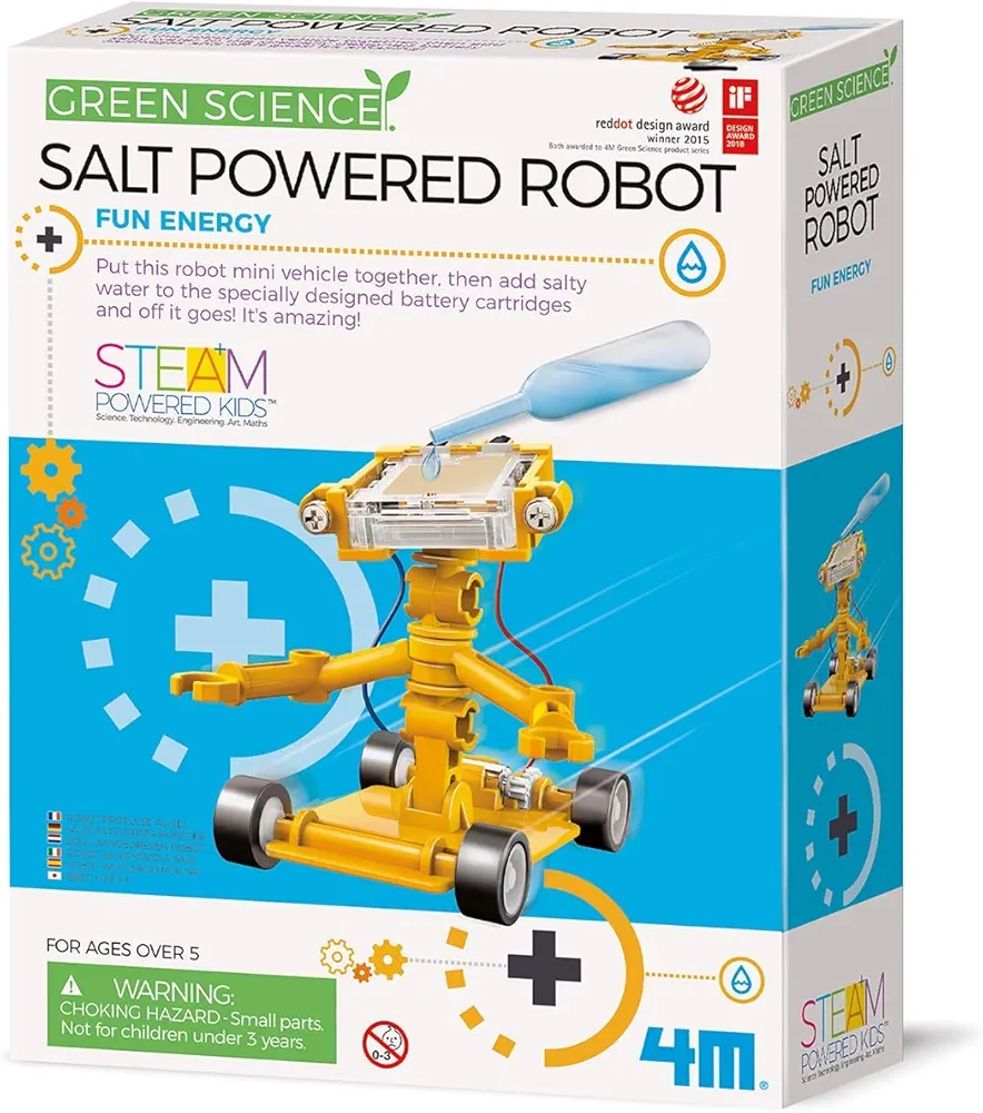 4M Toysmith, Green Science Salt Water Powered Robot Kit, STEAM Powered Kids, Beach Toy, For Boys & Girls 5+