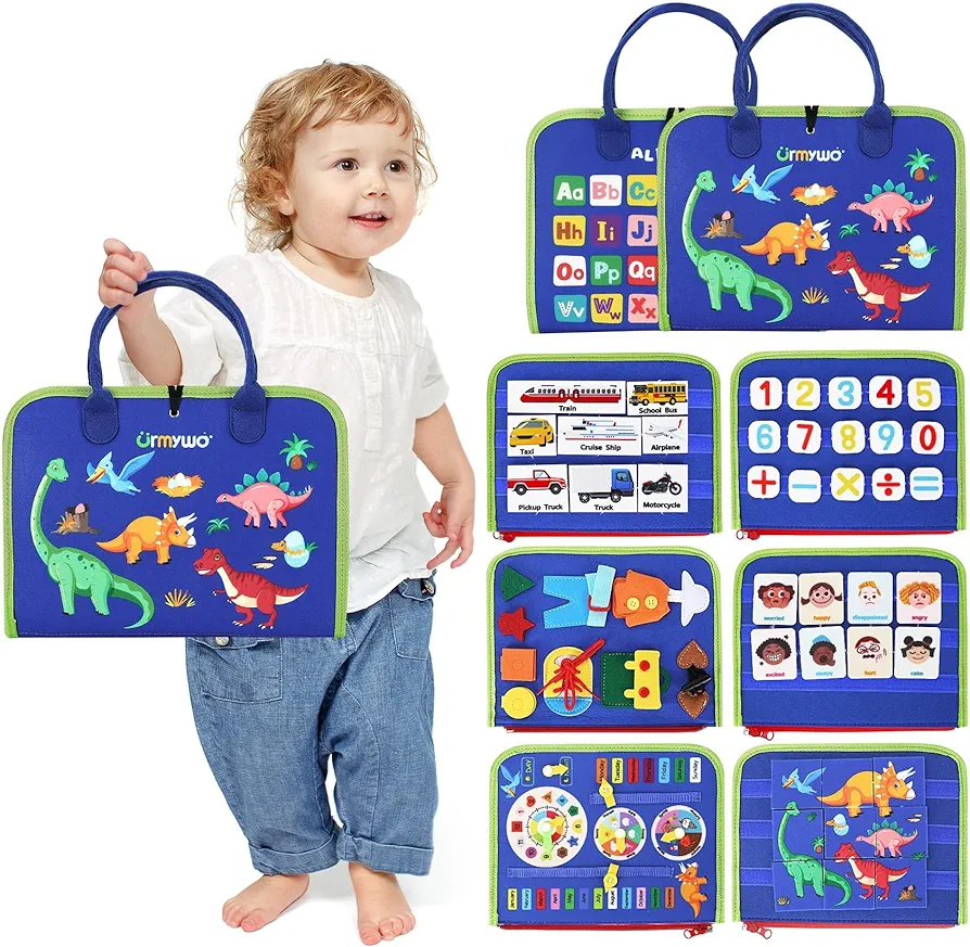 Busy Board for Toddlers, Montessori Toys Busy Book for 1 2 3 4 Year Old Toddlers Preschool Learning Activities with Alphabet Number, Animal Travel Toys Gifts for Plane Car Motor Skills