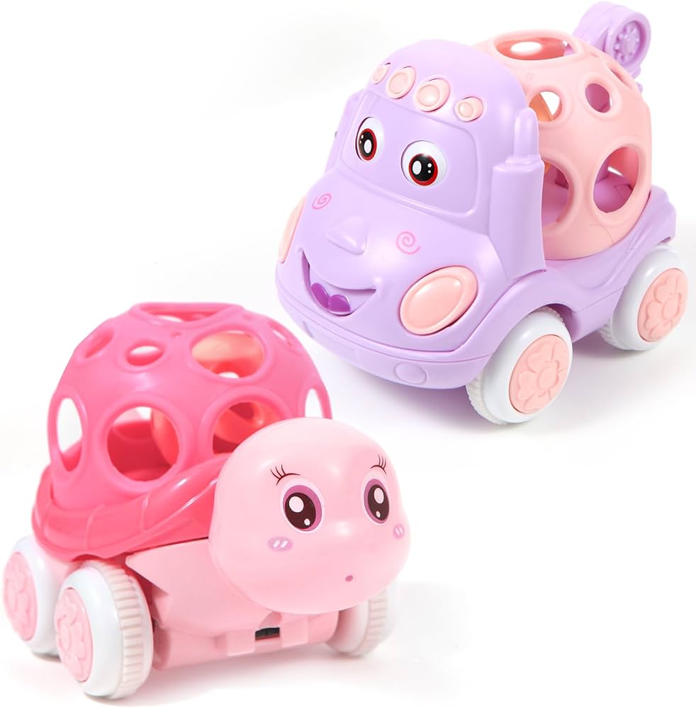 Baby Toy Cars - Toy Cars for Toddlers 1-3,Soft Rattle and Roll Truck for 1-3 Year Olds Girl, Rattle Car for Baby,Gifts for 6-12 Months Baby,Push Toys Cars for Toddler ,Baby Girl Toy Cars for Babies