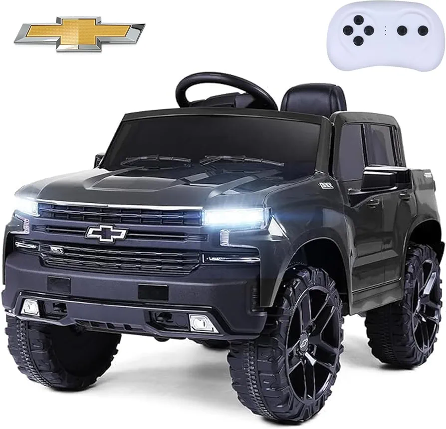 Licensed Chevrolet Silverado Trail Boss 12V Ride on Truck Electric Cars for Kids Ride on Car with Remote Control, LED Lights, MP3 Music, Back Storage, Battery Powered Electric Vehicle Jeep Car Toy