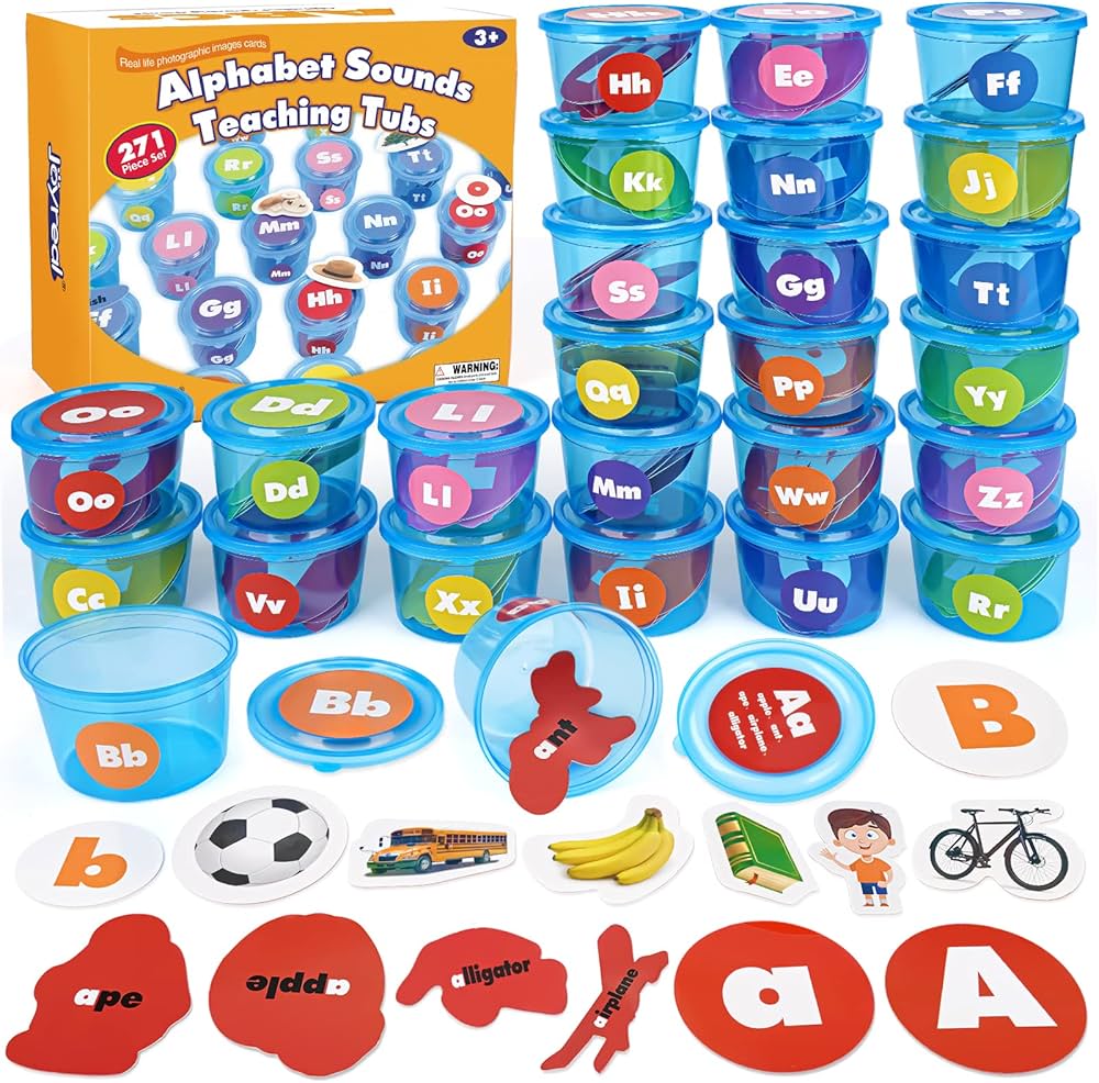 Joyreal Alphabet Learning Toys for Toddlers, 26 Alphabet Soup Sorters with 245 Flash Cards for Early Letter Awareness & Recognition, Fun Education Classroom Supplies Alphabet Sounds Teaching Games