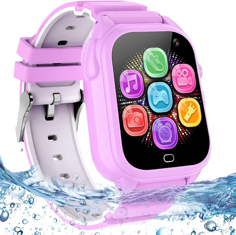 Waterproof Kids Smart Watch for 3-12 Year Old, Kids Watches Boys Girls with 26 Video Games HD Camera Music Player Pedometer Flashlight Touchscreen Alarm Clock Toddler Watch Learning Toys (Purple)