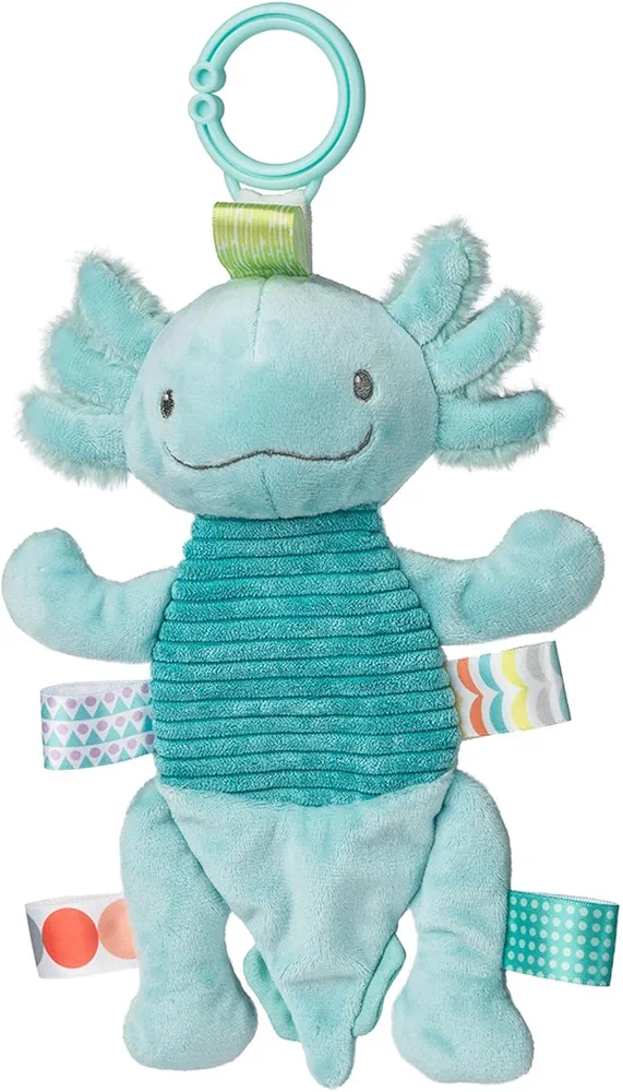 Taggies Baby Rattle with Crinkle Paper Activity Toy with Sensory Tags, 9-Inches, Fizzy Aqua Axolotl