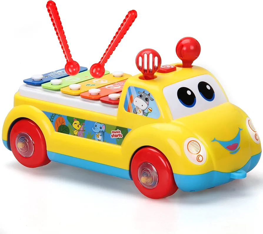 CoolToys Baby Xylophone Musical Car Toy for Toddlers, 3 in 1 Educational Boys & Girls 1st Birthday Gift; Developmental Kids Instrument Toy, Crawling Toy and Pull Along Walking Toy, Fun Lights & Sounds