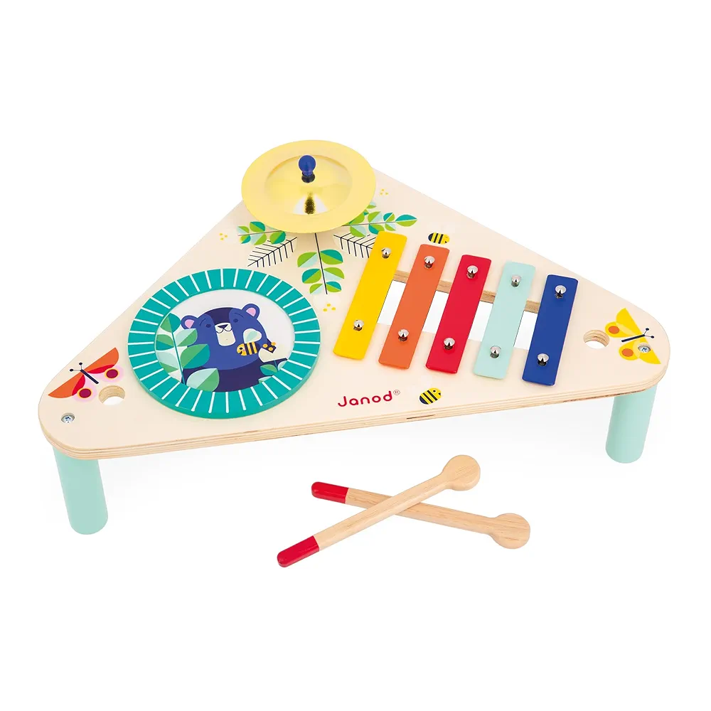 Janod Gioia - Music Table with Drum, Cymbal, and Xylophone - 15" Long - Ages 12 months - 3 Years - J07655