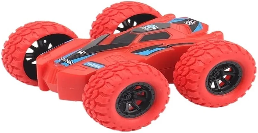 Mini Stunt Car Toy Inertia_Double Side Stunt Car Pull Back_Graffiti Car Friction Powered Vehicles w/Big Rubber Tires Car Birthday Gifts for Kids Boys Girls (Color : Red)