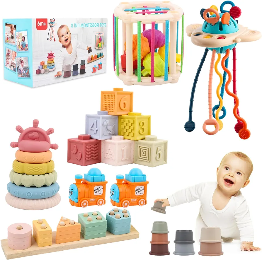 Premium Baby Toys for 6-18 Months, 8 in 1 Montessori Toys Set, Educational Learning Toys for Toddlers 1-3 Years Old Trendy Babies Gifts for Boys & Girls