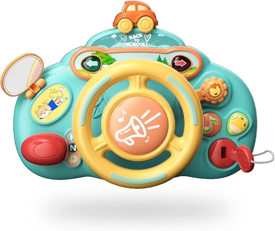 Baby Toys Electric Musical Steering Wheel Simulation Toy with Velcro Strap Baby Car Seat Toys & Stroller Toys 18Months Old Boy Girl Gifts Learning Toys