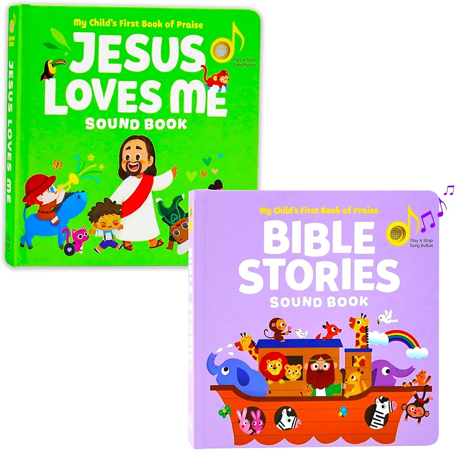 Jesus Loves Me and Bible Stories - Bundle of 2 Books - Christian Sound Books for Toddlers 1-3 | Six Bible Songs & Illustrations in Each Book, Musical Toys for Kids - Baptism Gifts for Boys and Girls