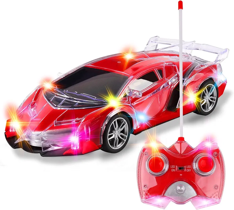 Light Up RC Remote Control Racing Car - 1:20 Scale Radio Control Sports Car with Flashing LED Lights - Ideal Gift Toy for Kids