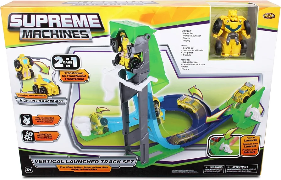 NKOK Supreme Machines: High Speed Racer-Bot Vertical Launcher Track - Rocket Bot #42032, Transforming 2-in-1 Car & Robot, Easy Assembly, 13 Piece Set, for Ages 3+