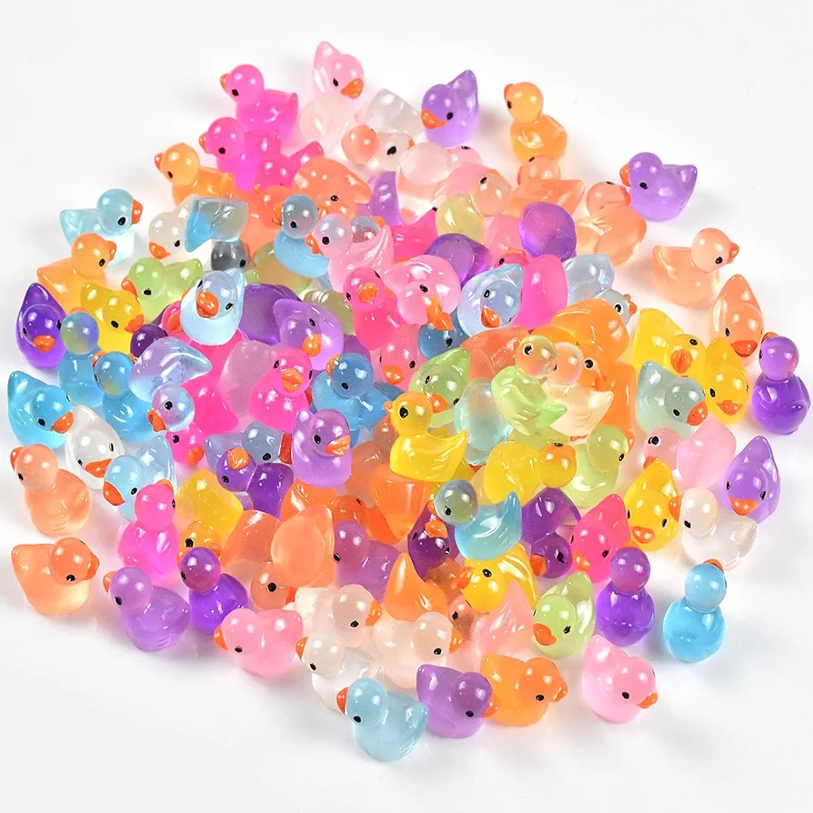 120Packs Glow in The Dark Ducks Bulk Toys for Party Favors 3+ Boys and Girls, Dollhouse Decor Micro Fairy Garden Landscape Aquarium Tiny Toys