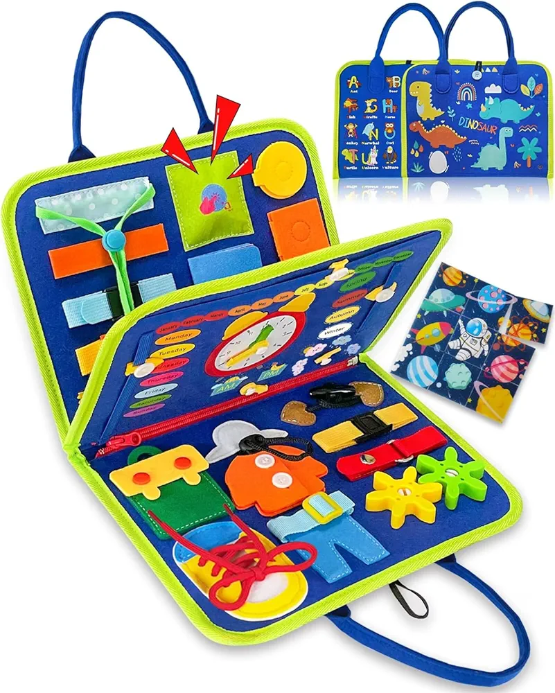 Busy Board Montessori Toys for 1 2 3 4 Year Old Boys & Girls Birthday Gifts, Sensory Toys for Toddlers 1-3, Educational Travel Toys, Preschool Activities for Learning Fine Motor Skills