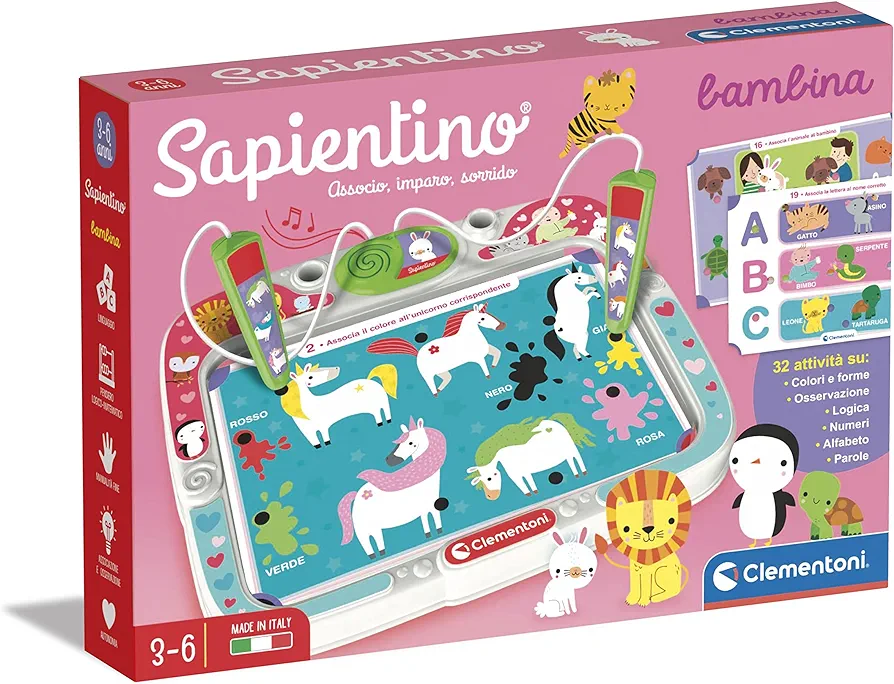 Clementoni - 16385 - Sapientino Bambina - Banquet with Activity Cards and Interactive Pens, Educational Game 3 Years, Electronic (Italian Version) - Made in Italy