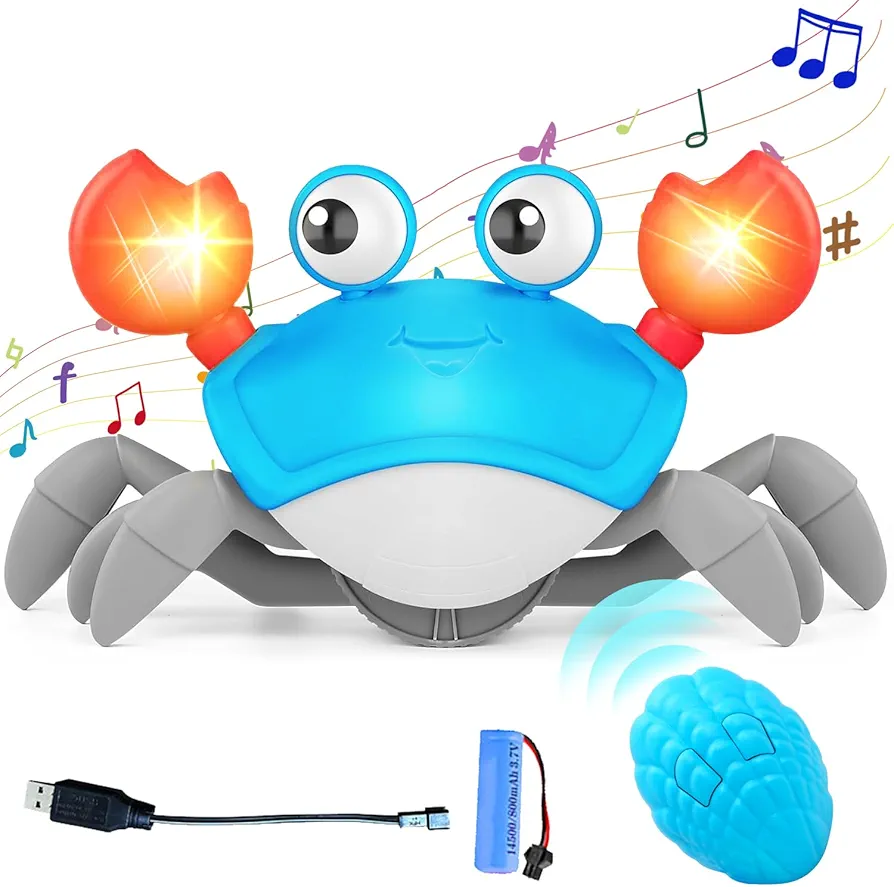 Remote Control Crawling Crab Toys for Boys 2-4 Year Old, 2.4Ghz RC Crab Car Toys with LED Light Up & Music, Electronic Walking Dancing Crab Development Learning Birthday for Baby Kids (Blue)