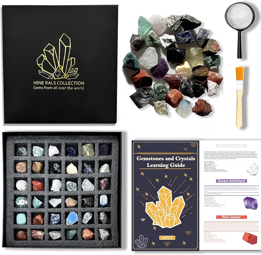 Rock Collection for Kids,36 Pcs Rocks, Gemstones and Crystals Kit with Learning Guide,Mineral Education Set Geology Science STEM Toys, Earth Science Activity,Gifts for Boys & Girls