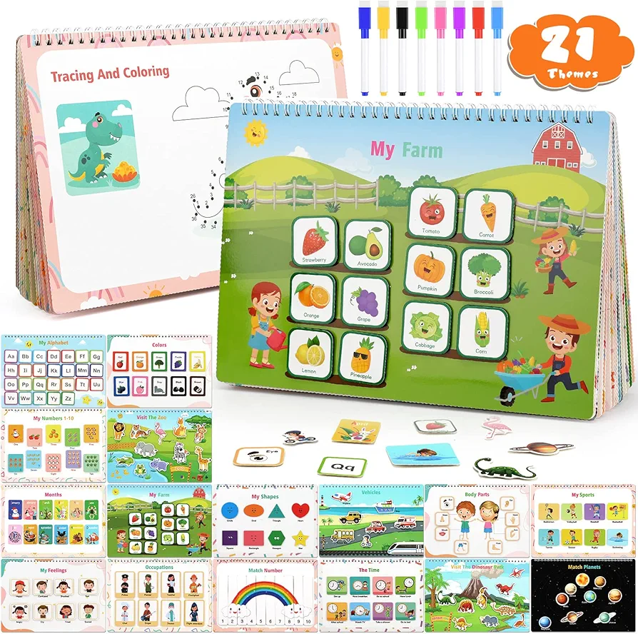 Montessori Toys for Toddlers Newest 21 Themes Busy Book and Tracing Coloring Book Preschool Learning Activities Binder for Boys and Girls