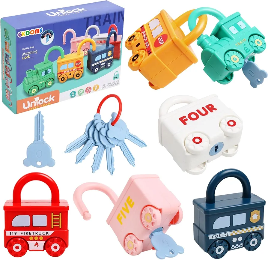 Montessori Learning Toys Sorting & Matching Locks and Keys Toddlers Sensory Car Activity Fine Motor Toy, Thank You Birthday Gifts for Kids Age 2-5 Years, Back to School