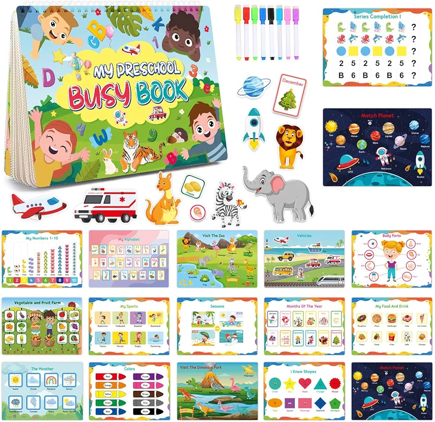 Busy Book for Toddlers, Montessori Busy Book, Early Learning Preschool Activities, Toddler Games, Toddler Book, Busy Board, Educational Sensory Travel Toy for Children Age 1-3 2-4