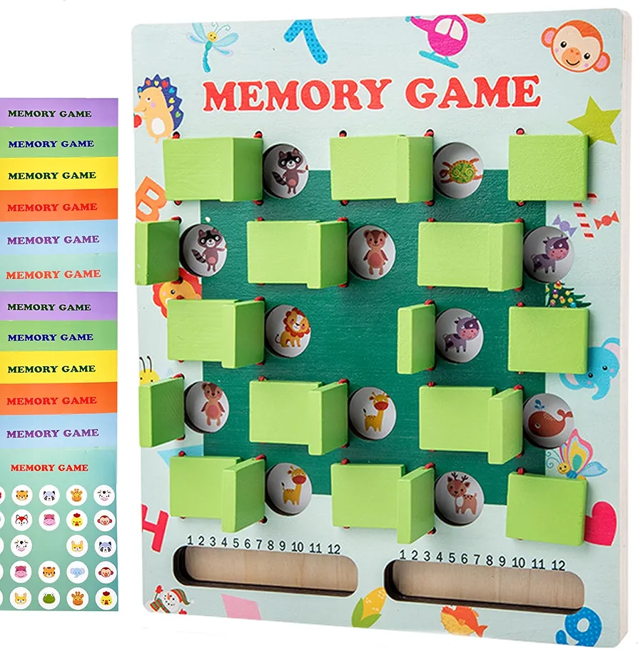 Matching Memory Game for Kids - Travel Toys for 3 4 5 6 7 8 Year Old Boys Girls, Wooden Board Game, Fun Road Trip Essentials/Airplane Activity/Camping Game, Toddler Christmas Birthday Gifts