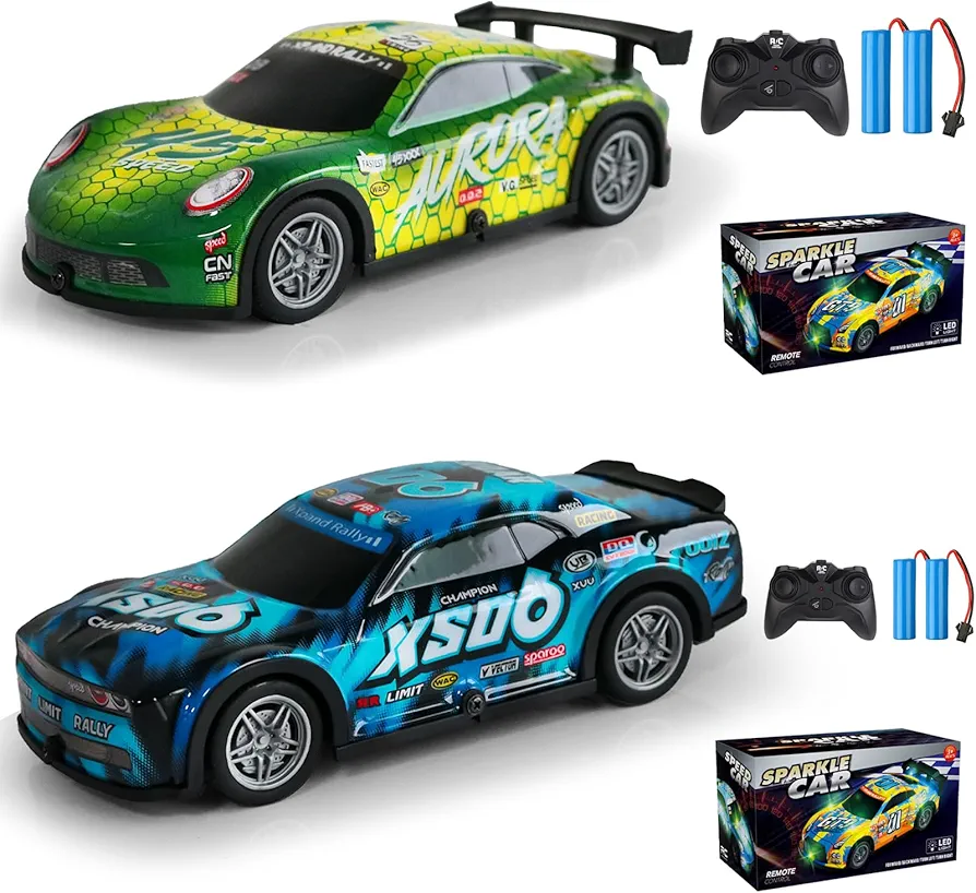 2PCS Remote Control Car, Light Up RC Car Toys, 2.4GHz 1:24 Scale 15KM/H Off-Road with Cool LED Lights Racing Rechargeable Toy Car for Christmas Birthday Kids Boys Girls for 4-7 8-12 Year Old