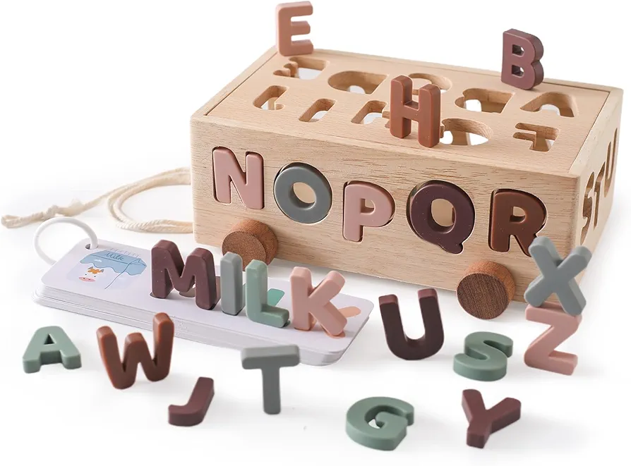 Montessori Shape Sorter Toys for Toddler 1-3, Silicone Alphabet Letters Baby Puzzles & Flash Cards, Fine Motor Skills Preschool Learning Toys, Activities Birthday Gift for 1 2 3 Years Old Boys Girls