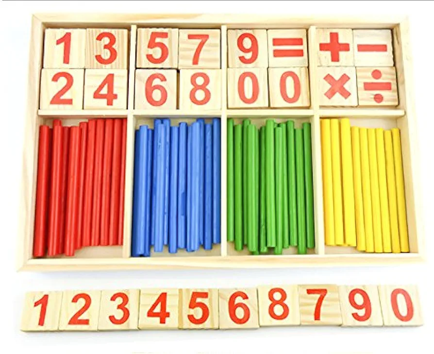 40PCS Wooden Number Sticks + 16PCS Bricks Blocks Mathematics Educational Aids for Kid Child Maths Counting Color Early Education Learning Knowing