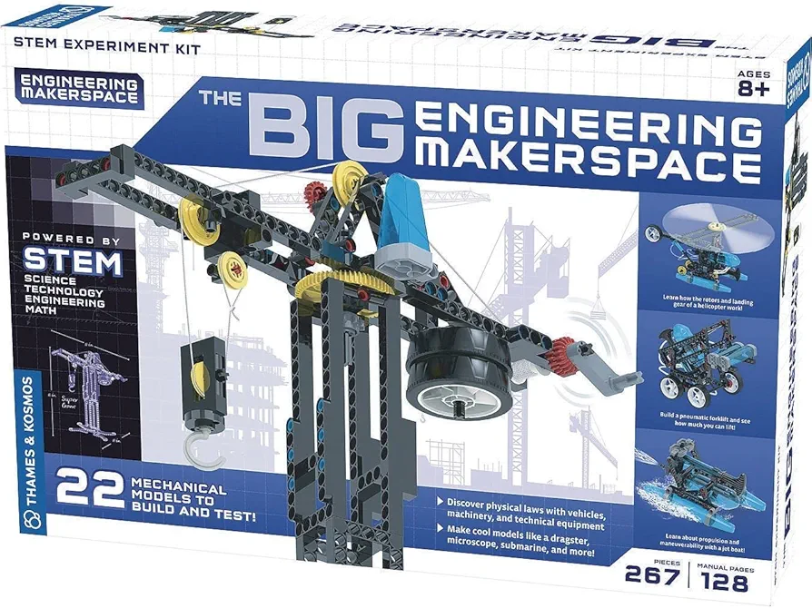 Thames & Kosmos Big Engineering Makerspace | Science Kit | 22 Physics Lessons & Experiments | Toy of The Year Award Finalist | Homeschool | Learning Pod | STEM Kit