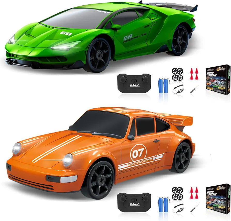 Remote Control Car RC Drift Car, 1/24 2.4GHz 4WD RC Cars Mini Remote Control Drift Car for Adults, High Speed Racing Car with 2 Rechargeable Batteries Extra Tires Toy Car Gifts for Boys