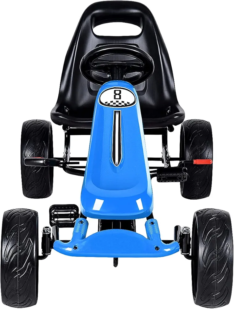 Pedal Go Kart for Kids, 4 Wheel Ride On Car, Off Road Racing Style Pedal Car w/2-Position Adjustable Seat, Handbrake & Clutch, EVA Rubber Wheels, Racer Pedal Vehicle for Boys Girls