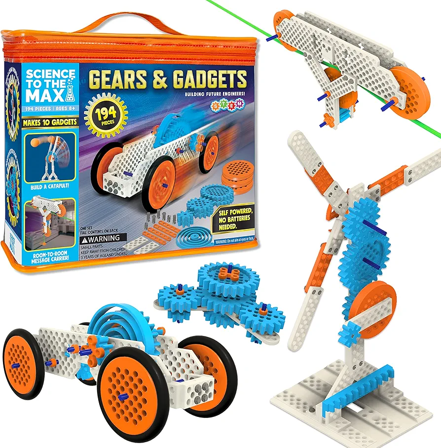 Gears & Gadgets 194pc Kids Building Toys - Build Large & Small Robotic Projects - STEM Toys for Kids Education - Construction Building Kit - Engineering Activities Science Kits for Kids Age 8-12