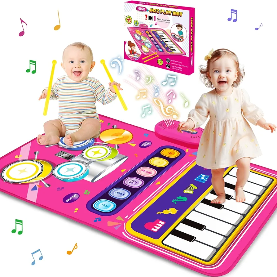 Toys for 1 Year Old Girl Gifts: Baby Piano Mat Toddler Toys Age 1-2 - 2 in 1 Piano Drum Babies Music Mat - Infant Musical Toy 12-18 Months Babies Birthday Easter Gifts for 1 2 3 Year Old Boys Girls